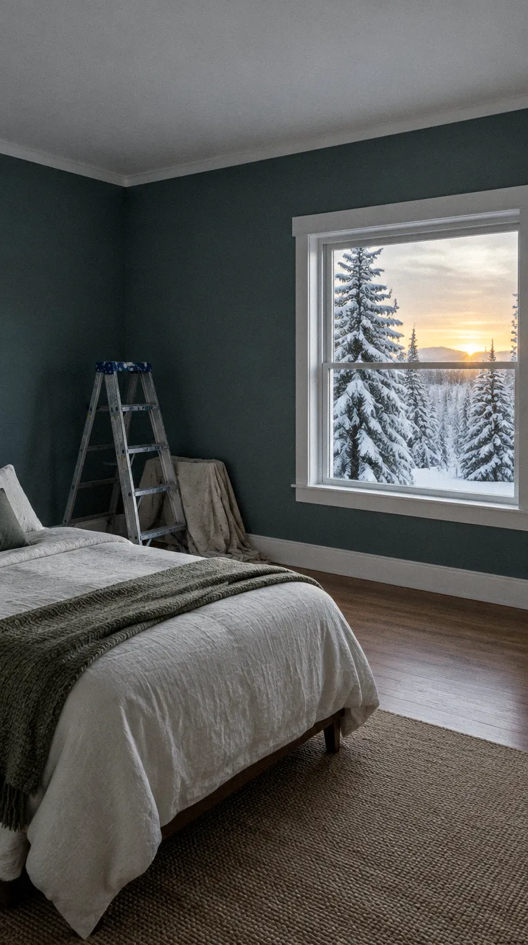 Freshly painted bedroom in winter