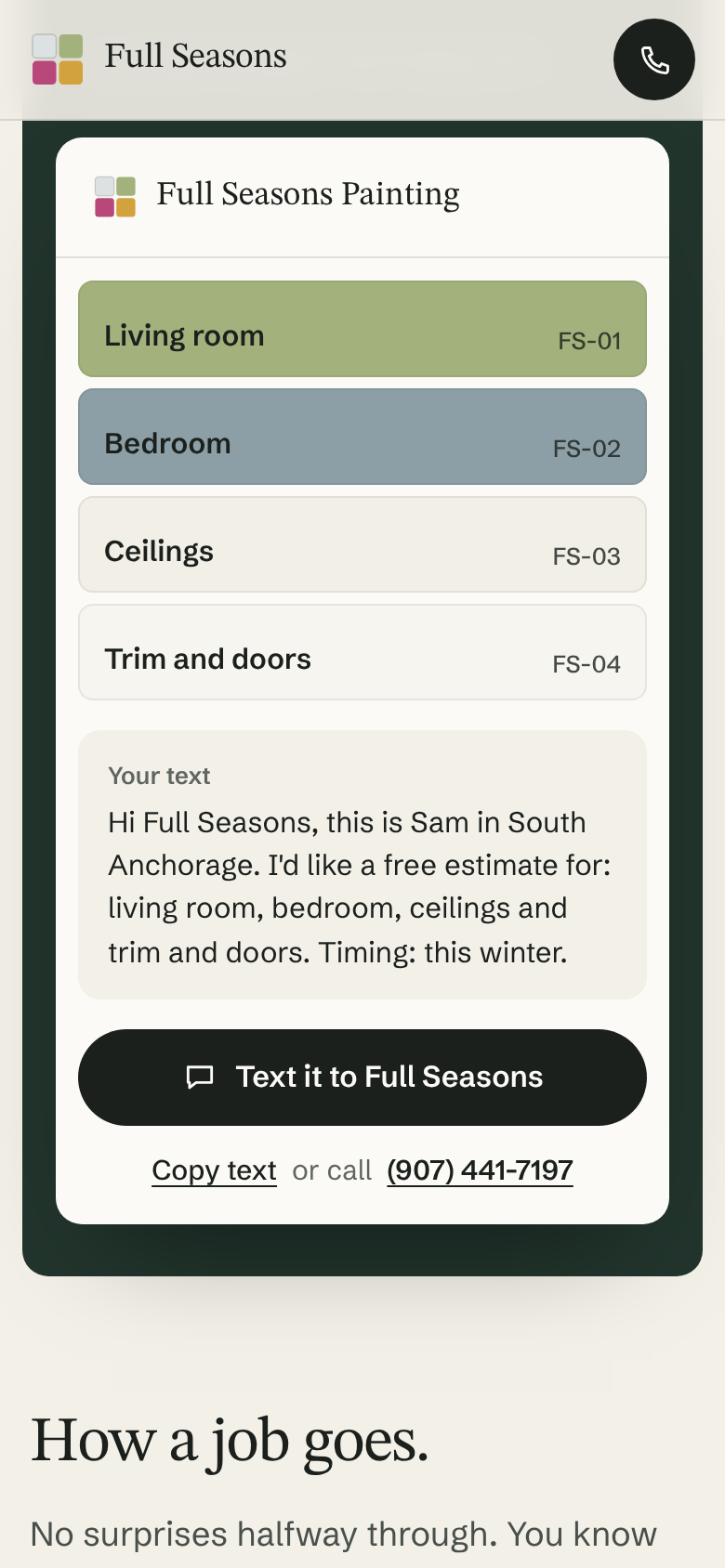 Estimate builder writing a text message