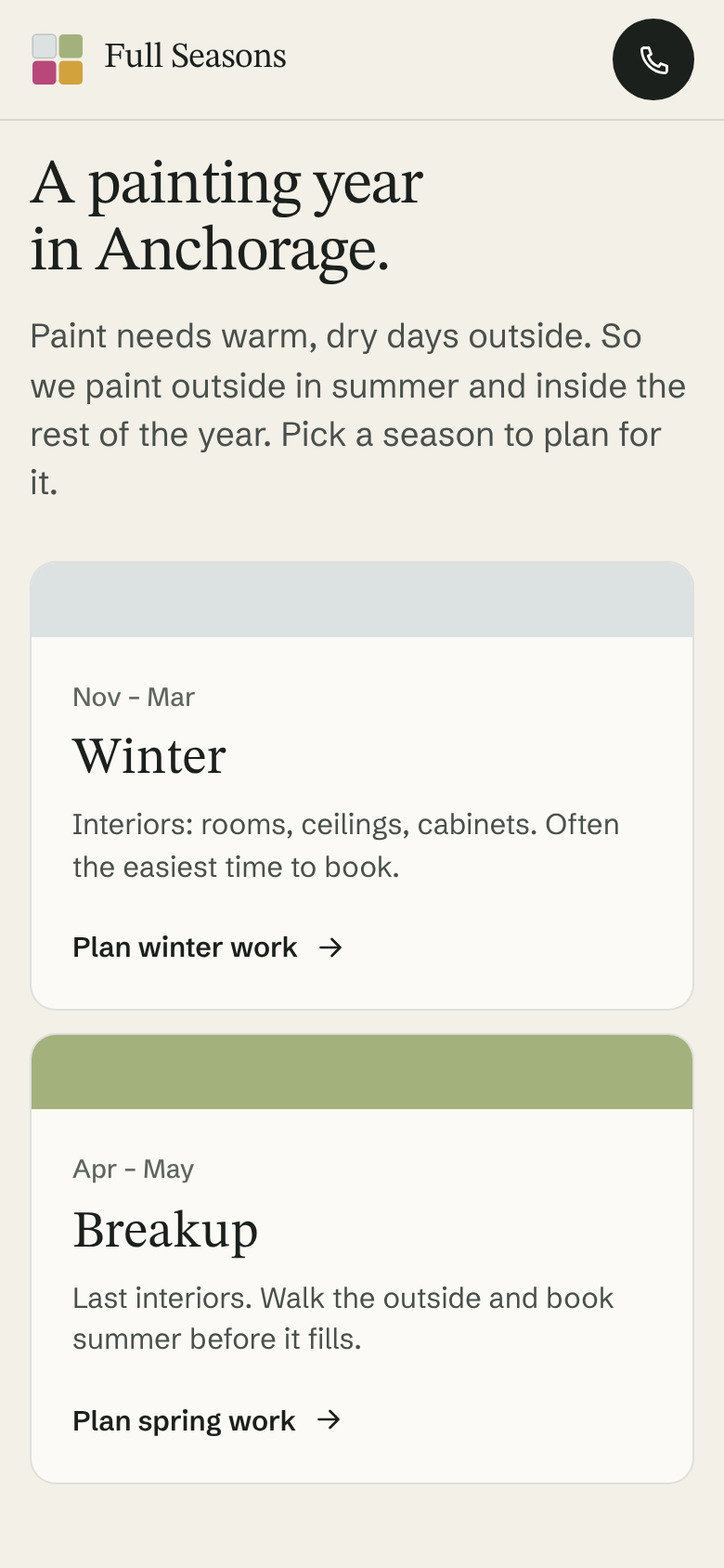 Painting seasons on the website
